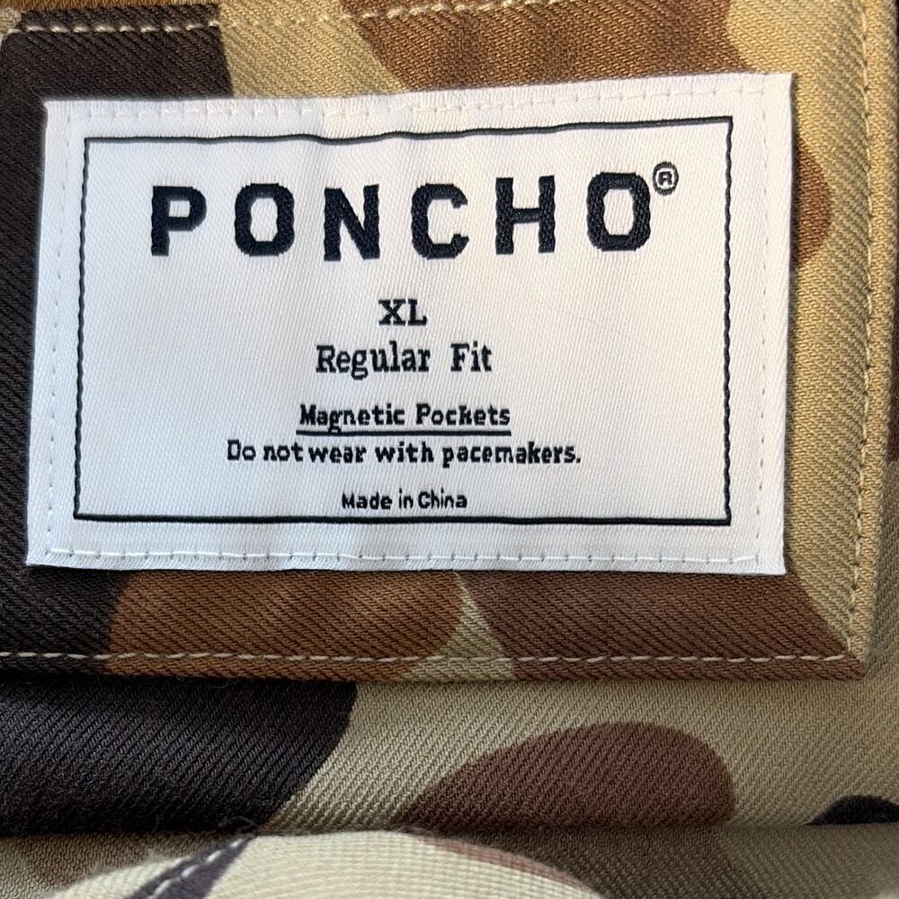 Poncho Men’s XL Brown Tan Camouflage Button-Up Long Sleeve Button-Down Pocket - Picture 6 of 6